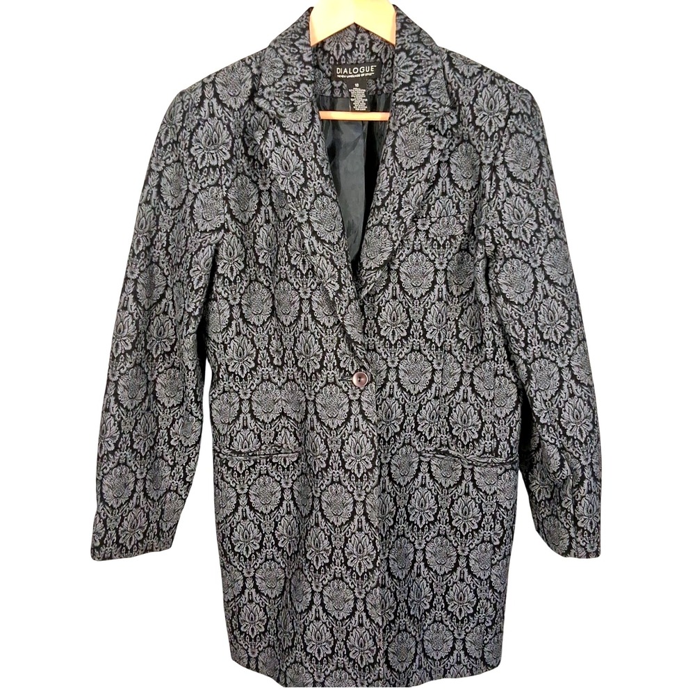 Dialogue Floral Brocade Blazer Jacket Womens Size 10‎ Dark Academia Baroque Goth